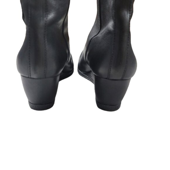 Lola Miller Black Leather Wedged Ankle Boots Zip Womens 7.5 - Picture 2 of 10